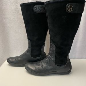 Cole HAAN Riding‎ Genuine Leather Tall Black Boots buckle Waterproof Women 7.5 B